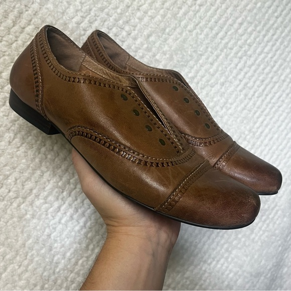 Fossil Shoes - Womens Fossil Brown Leather Oxfords Slip On Laceless Classic Timeless 7.5
